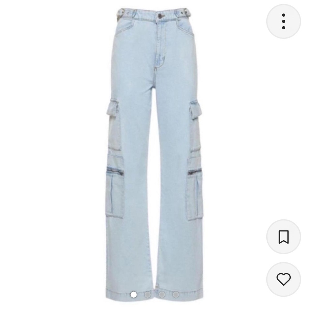 weworewhat light wash cargo jeans! with cute belt accessory